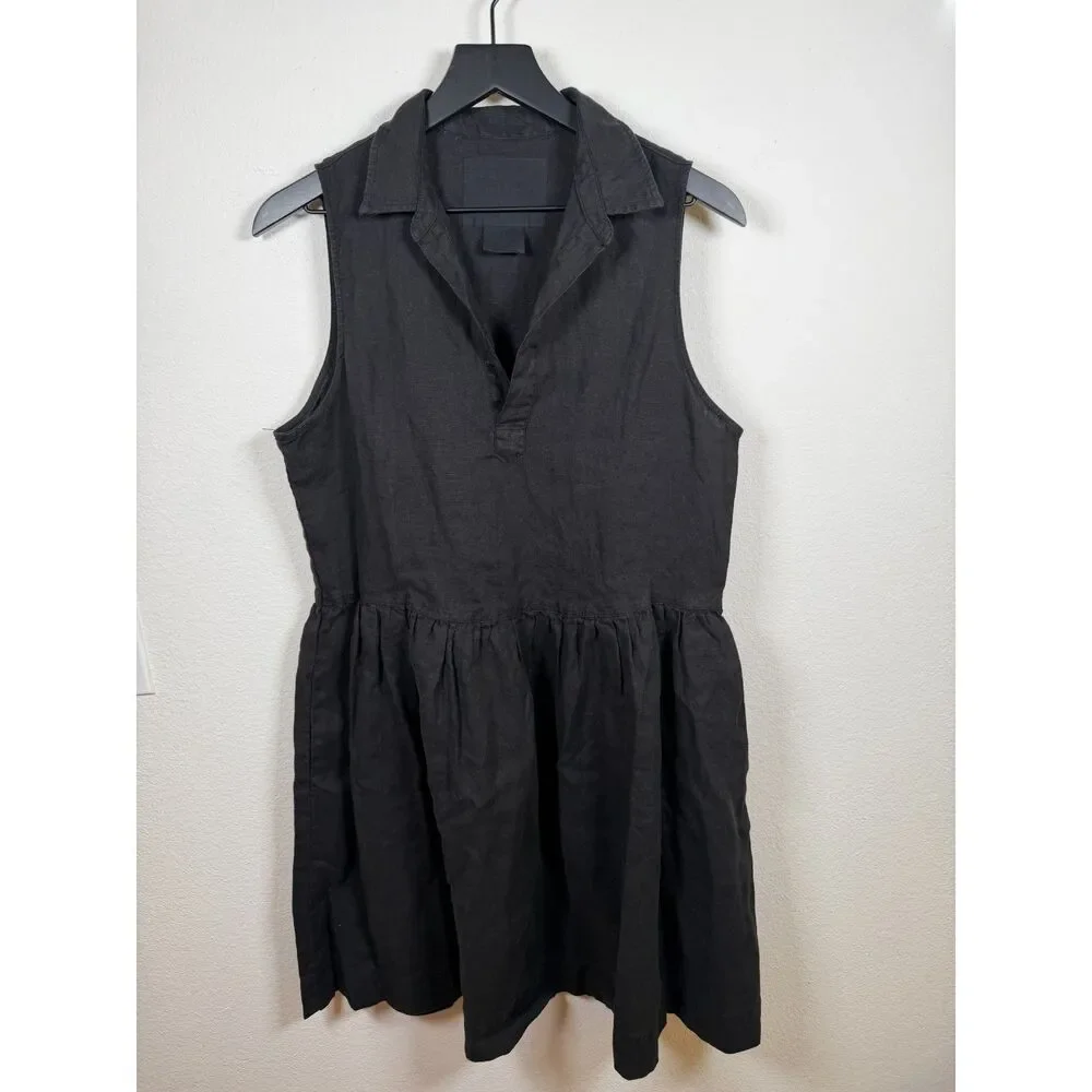 Frank & Eileen Daphne Mini Dress in Black Linen